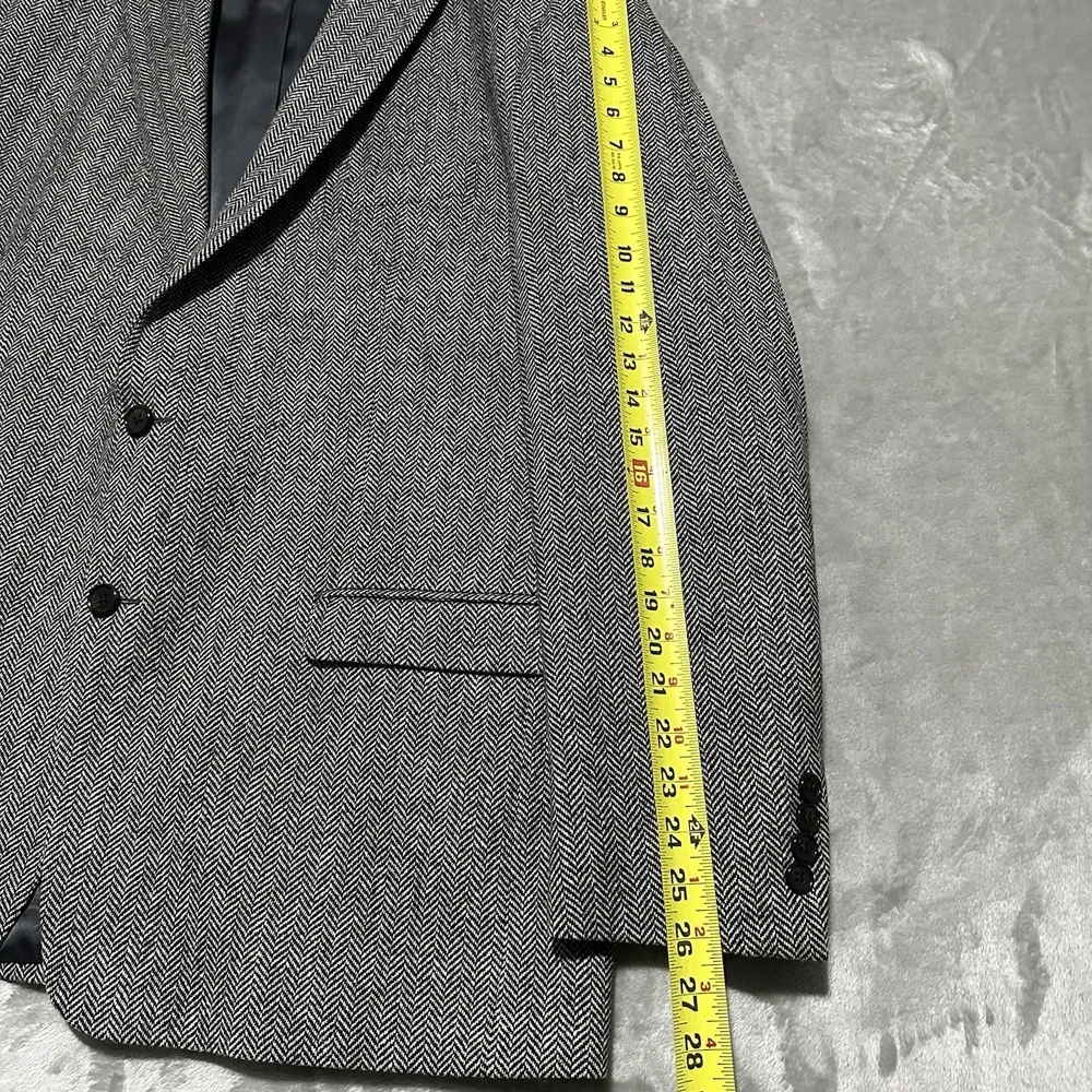 Lauren Ralph Lauren Tweed Herringbone Sport Coat Blazer Mens 48L Gray Classic
